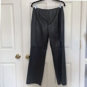 NWT Vintage Dana Buchman Petite 10 Black 100% Lambskin Leather Pants Wide-Leg